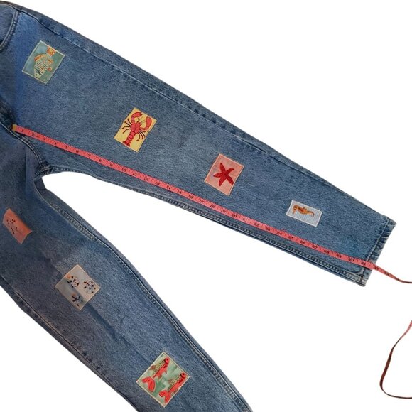 Vintage 90s Gazoz Jeans Size 5 Boho High Waist Sea Life Nautical Ocean Patchwork - Picture 9 of 12